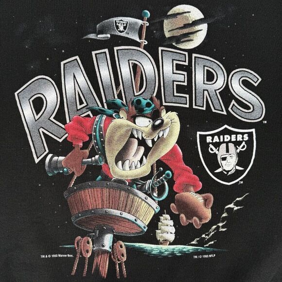 Vintage Fruit of the Loom 1993 LA Raiders x Taz Looney Tunes Sweatshirt Black XL - Picture 3 of 10